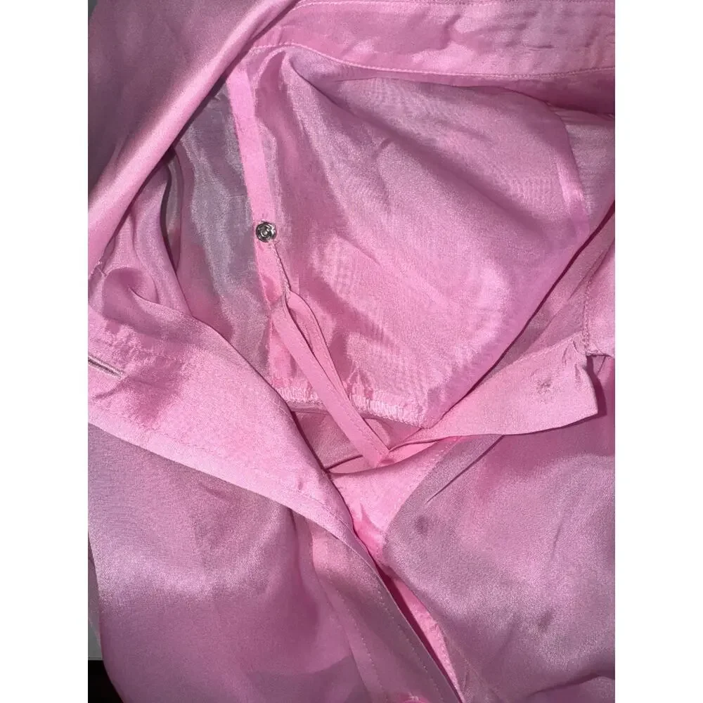 JCrew Sheer Bubble Gum Pink Collared Button Up Top Blouse Camisole 2 Piece Sz 8 - Picture 5 of 10